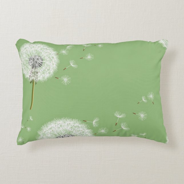 Dandelion Pattern on Green Background Decorative Cushion (Front)