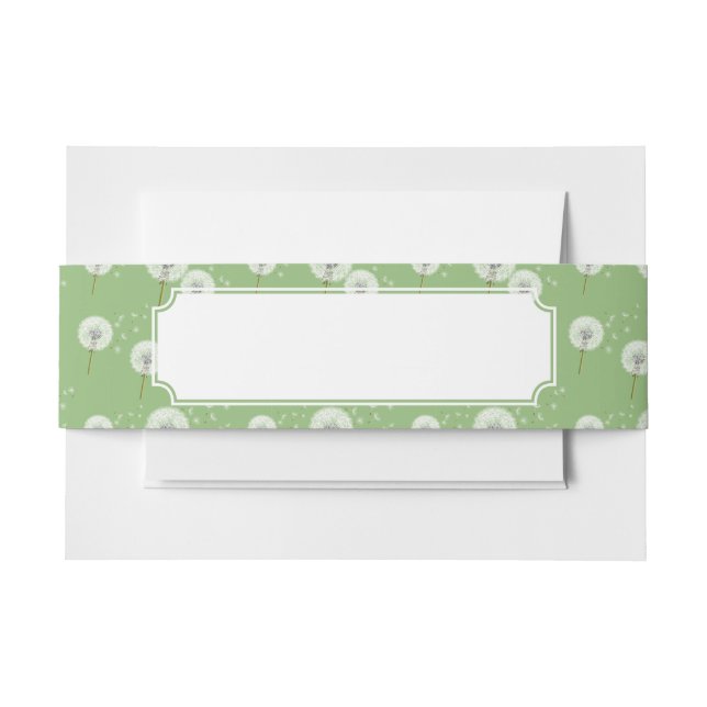 Dandelion Pattern on Green Background Invitation Belly Band (Front Example)