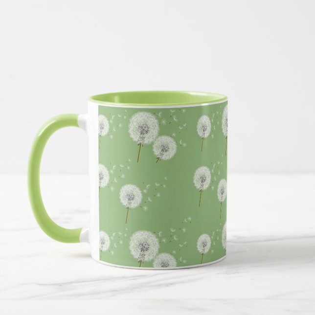 Dandelion Pattern on Green Background Mug (Left)