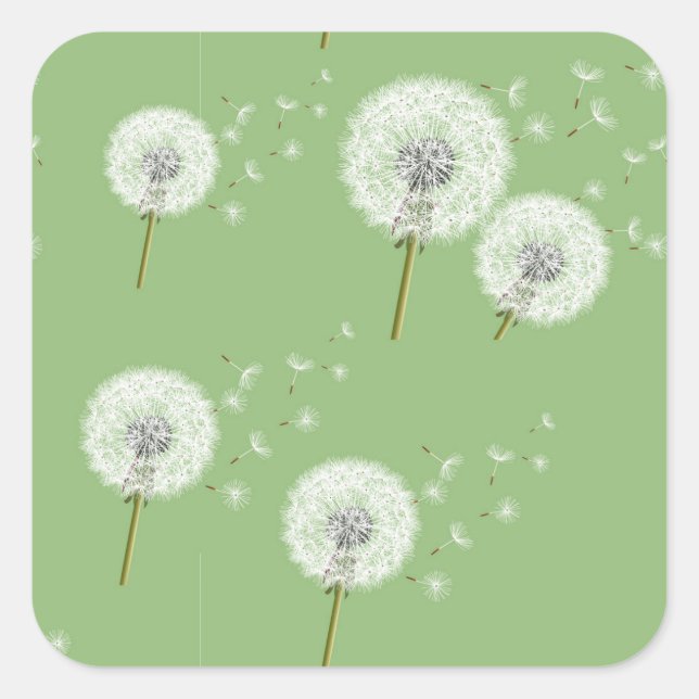 Dandelion Pattern on Green Background Square Sticker (Front)