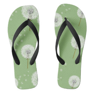 Dandelion Pattern on Green Background Thongs