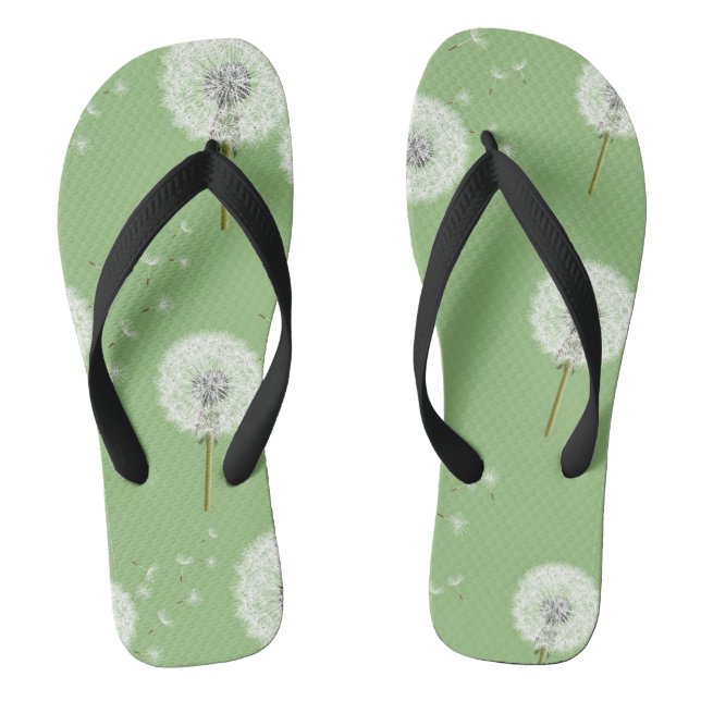 Dandelion Pattern on Green Background Thongs (Footbed)