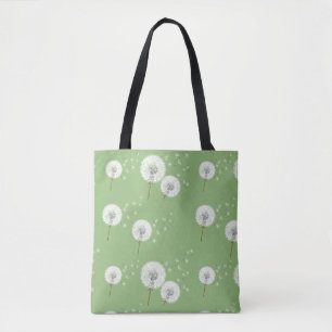 Dandelion Pattern on Green Background Tote Bag