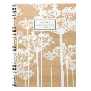 Dandelion Pattern on Wood Personalised Notebook