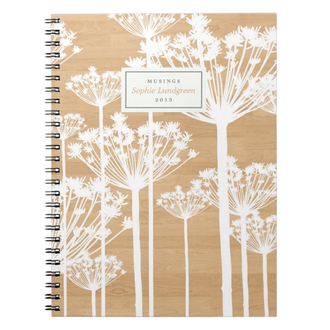 Dandelion Pattern on Wood Personalised Notebook (Front)