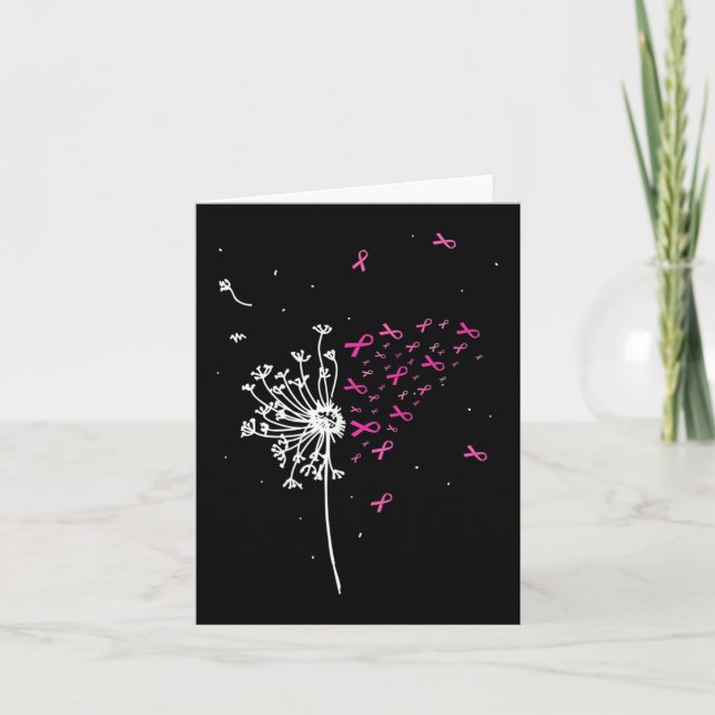 Dandelion Pink Ribbon Cool Breast Cancer Awareness Card (Front)