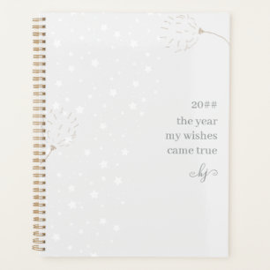 Dandelion Puffs and Stars Grey White Monogrammed Planner