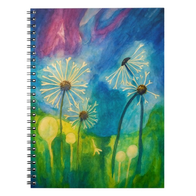 Dandelion Puffs Watercolor  Notebook (Front)