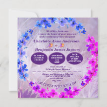 Dandelion Purple Floral Wedding Invitation