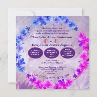 Dandelion Purple  Floral Wedding  Invitation