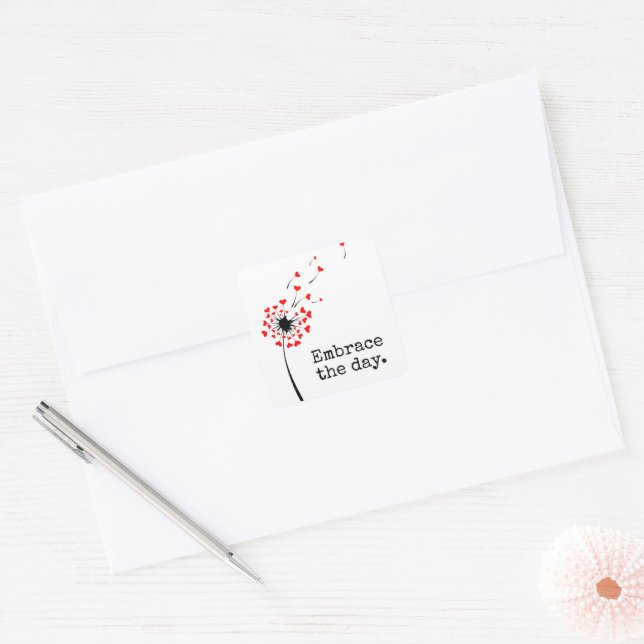 Dandelion Red Hearts With Quote Square Sticker (Envelope)