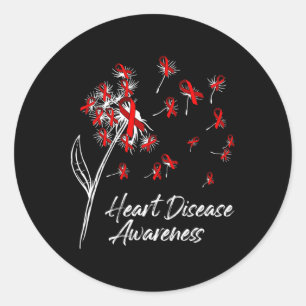 Dandelion Red Ribbon Flowers Heart Disease Awarene Classic Round Sticker