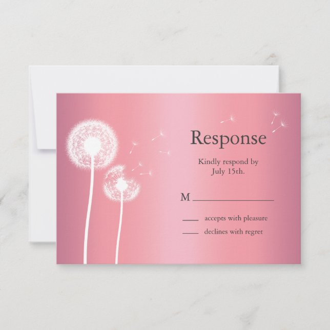 Dandelion RSVP in Rose Gold and Grey Card (Front)