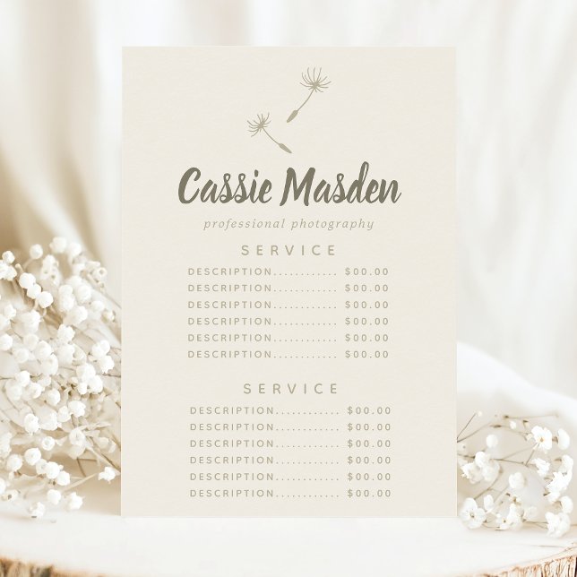 Dandelion Seed Rustic Botanical Service Price Menu (Creator Uploaded)