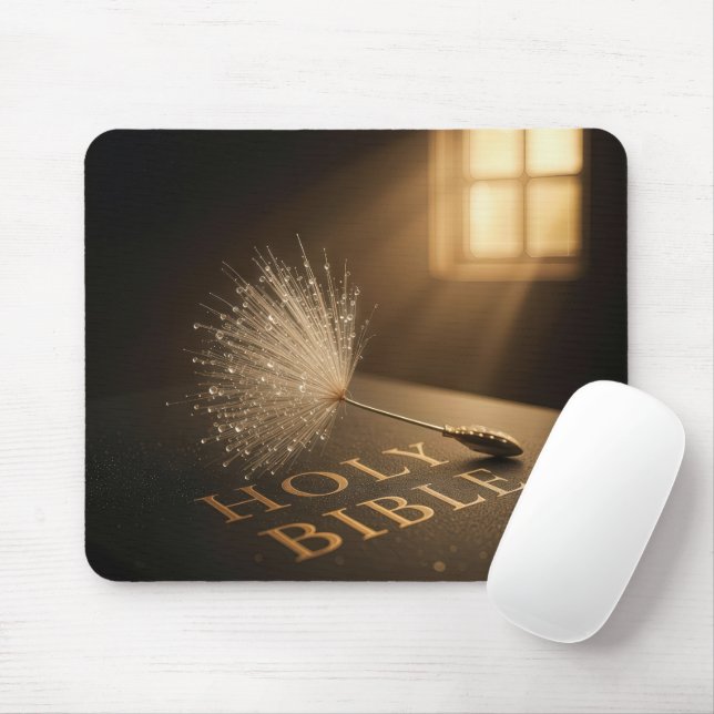Dandelion Seedling On a Bible With Water Droplets Mouse Pad (With Mouse)
