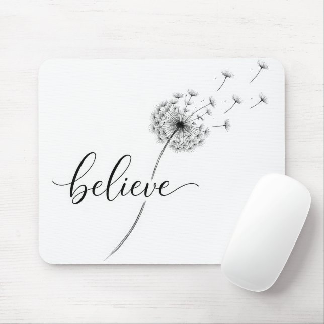 Dandelion Seedlings with Believe Text Mouse Pad (With Mouse)