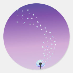 Dandelion Seeds Flying in the Wind - Purple Classic Round Sticker