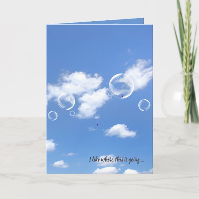 Dandelion seeds in bubbles anniversary card (Front)