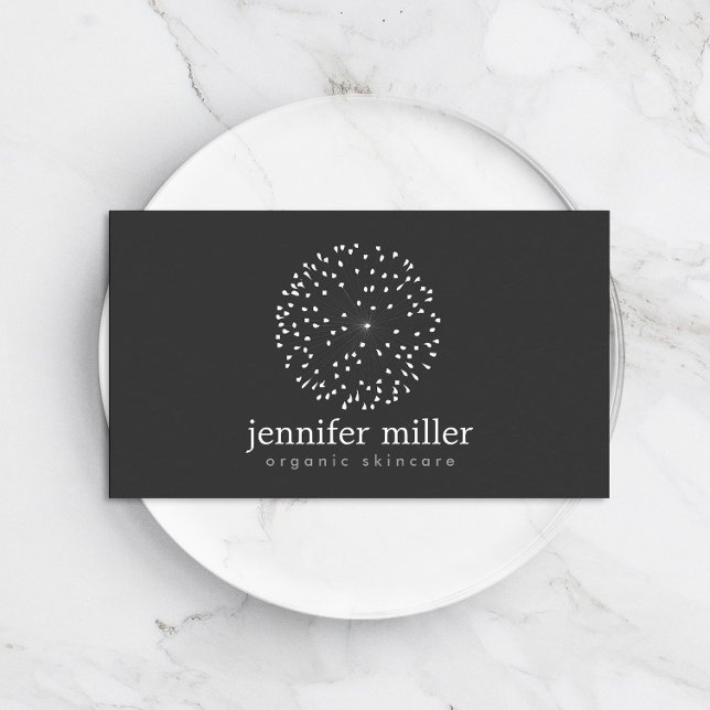 DANDELION STARBURST LOGO on DARK GRAY Business Card (Creator Uploaded)