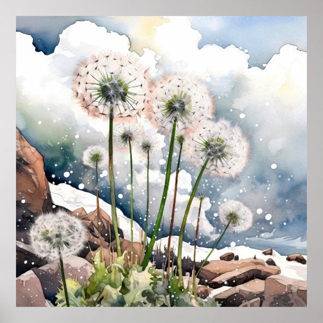 Dandelion Wall Art, Floral Square  Poster (Front)