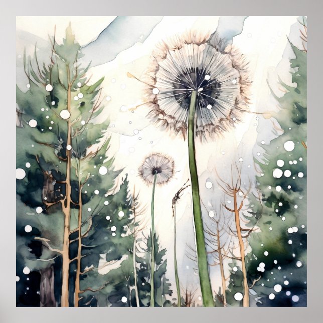 Dandelion Wall Art, Floral Square  Poster (Front)