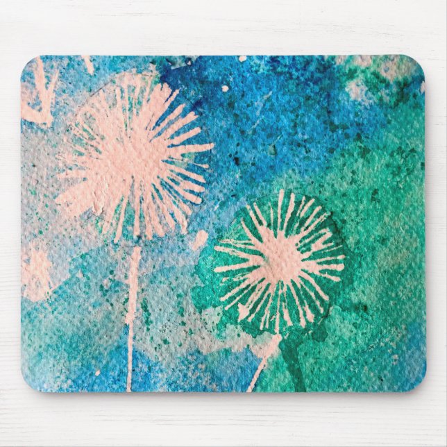Dandelion watercolor abstract blue and green mouse pad (Front)