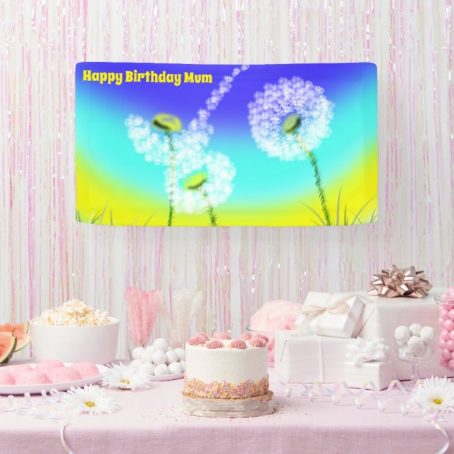 Dandelion Weed Clock, Mothers Birthday Banner (Party)