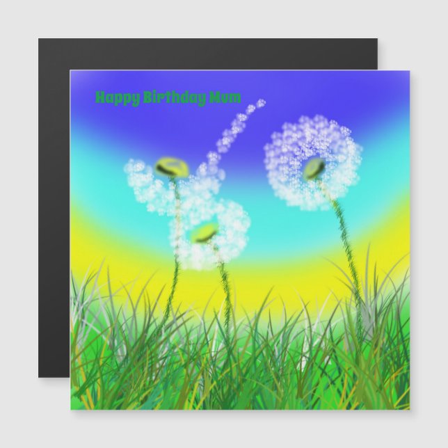Dandelion Weed Clock, Mums Birthday, Magnetic Card (Front/Back)