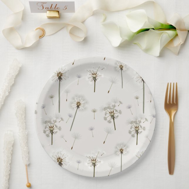 Dandelion Wildflower Pattern Paper Plate (Wedding)