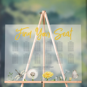 Dandelion Wildflower Wedding Seating Frosted Acrylic Sign