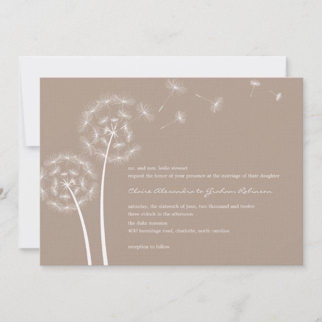 Dandelion Wish Wedding Invitations (Latte) (Front)