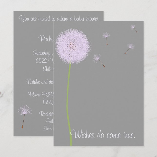 Dandelion Wishes For a Baby Shower in Purples Invitation (Front/Back)