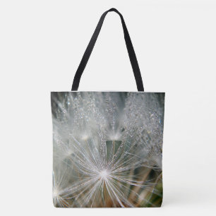 Dandelion with water droplets tote bag