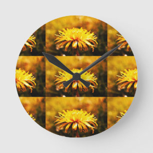 Dandelion Yellow Blossoms Flowers Vines Spring Round Clock