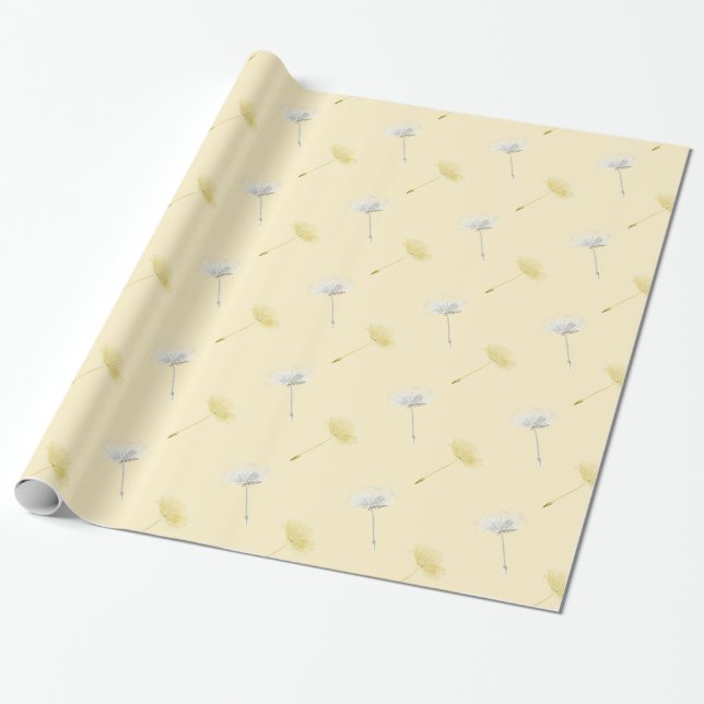 Dandelion Yellow Peach Flowers Birthay Wrapping Paper (Unrolled)