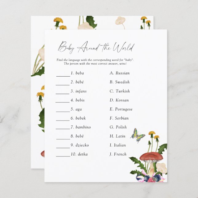 Dandelions Baby around the world Baby Shower Game (Front/Back)