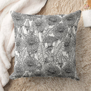 Dandelions, black and white cushion