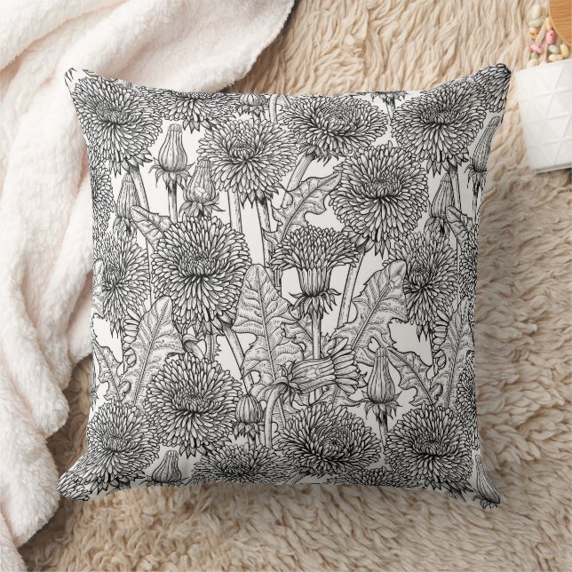 Dandelions, black and white cushion (Blanket)
