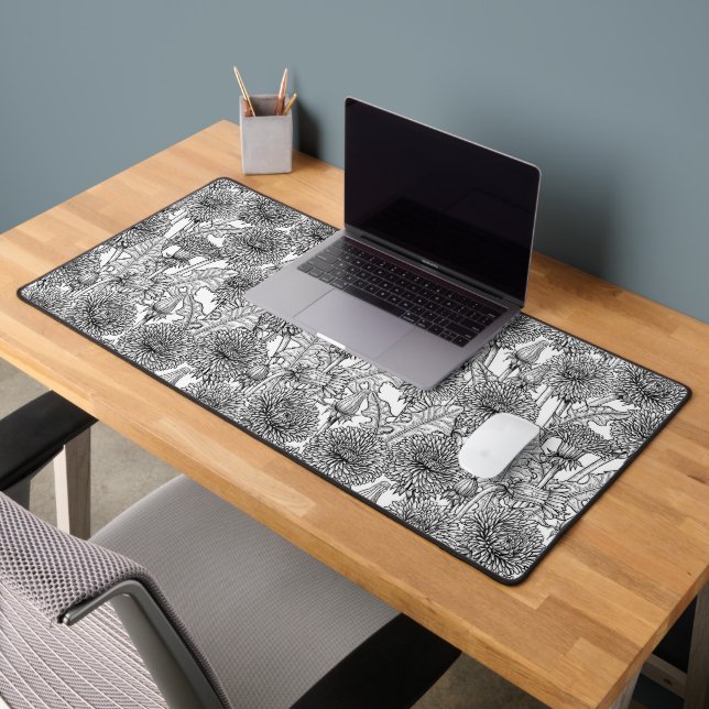 Dandelions, black and white desk mat (Office 2)