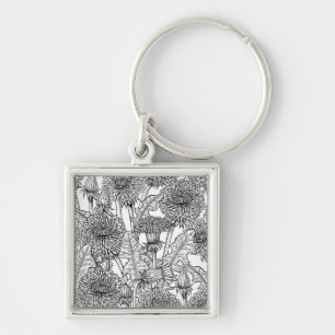 Dandelions, black and white key ring