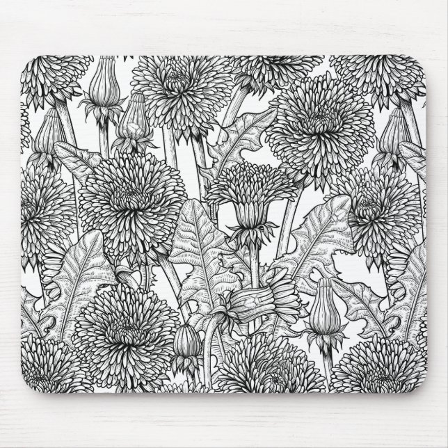 Dandelions, black and white mouse pad (Front)