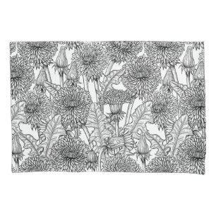 Dandelions, black and white pillowcase