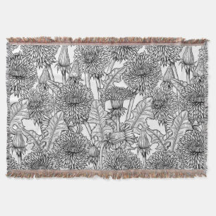 Dandelions, black and white throw blanket