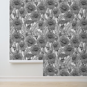 Dandelions, black and white wallpaper