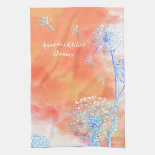 Dandelions blowing at sunset  tea towel
