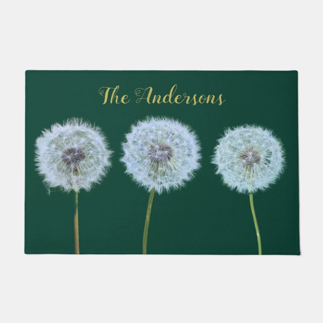 Dandelions Dandelion Clocks Green Personalised Doormat (Front)