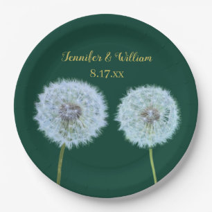 Dandelions, Dandelion Clocks Green Personalised Paper Plate