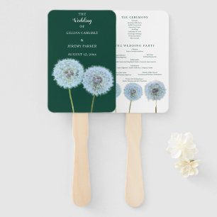 Dandelions, Dandelion Clocks Green Wedding Program Hand Fan