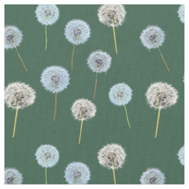 Dandelions Dandelion Clocks Photo Print Green Fabric (Close Up)