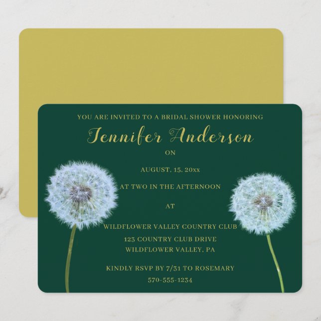 Dandelions Dandelion Clocks Wedding Bridal Shower Invitation (Front/Back)